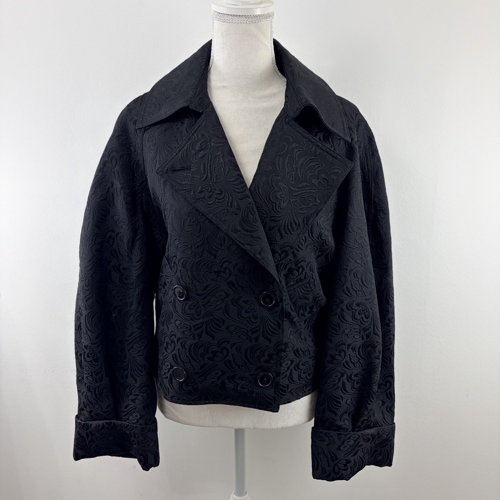 Essentiel Antwerp Women Black Eyvette Oversized Jacket Floral Jacquard Sz L